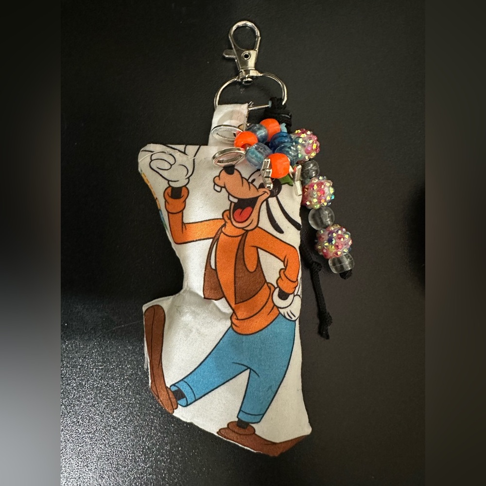 Goofy Character 7” Beaded Bag Charm – Orange, Blue, White